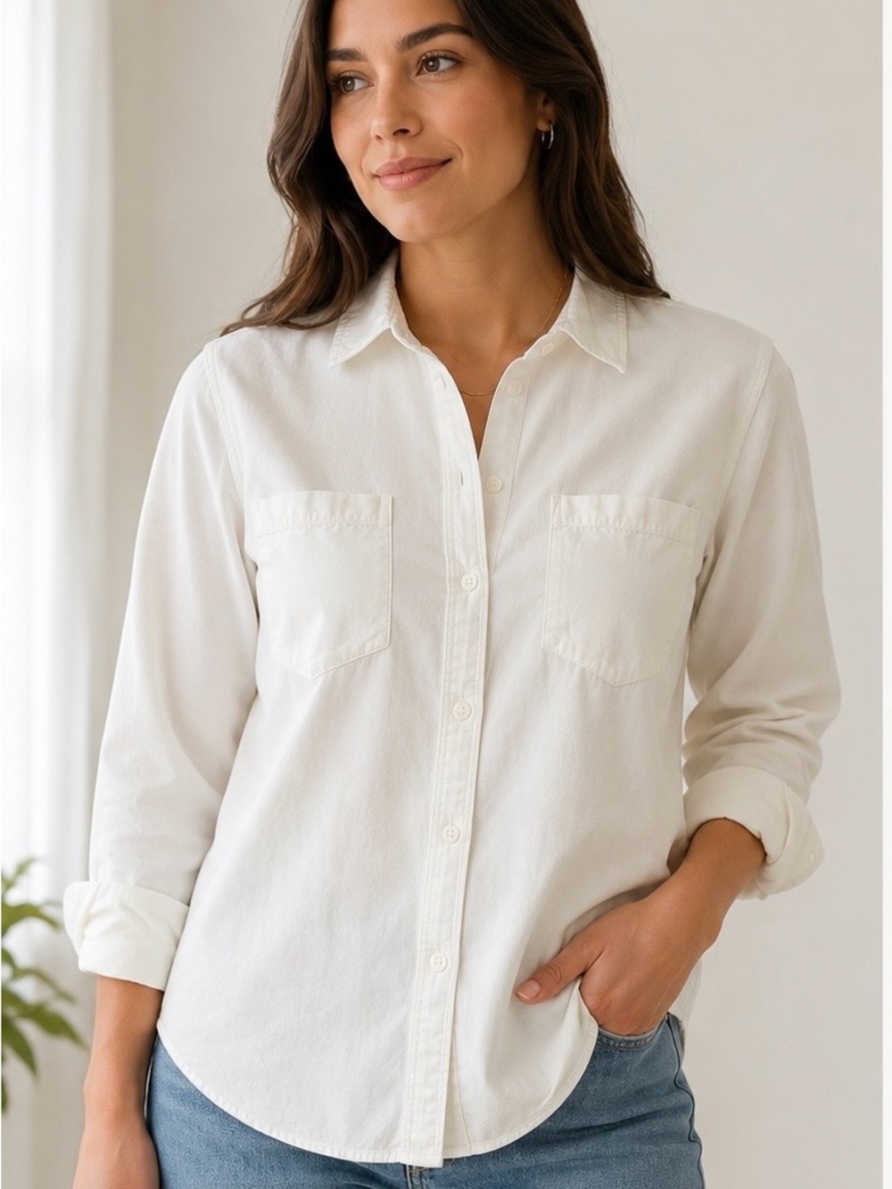 Madewell Classic White Button-Up Shirt Women’s Size M Long Sleeve